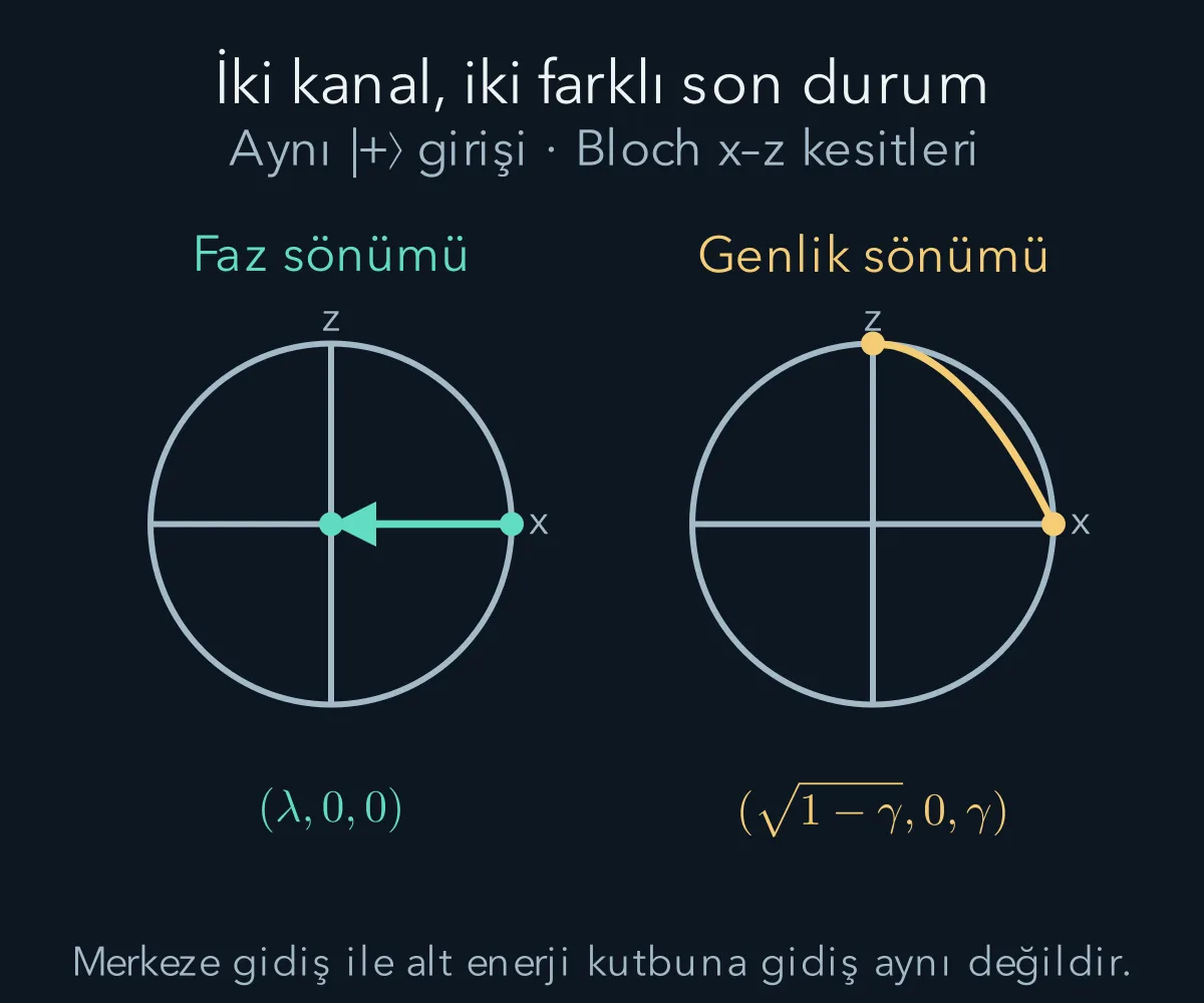 Aynı artı başlangıcından faz sönümü merkeze, genlik sönümü alt enerji kutbuna götürür.