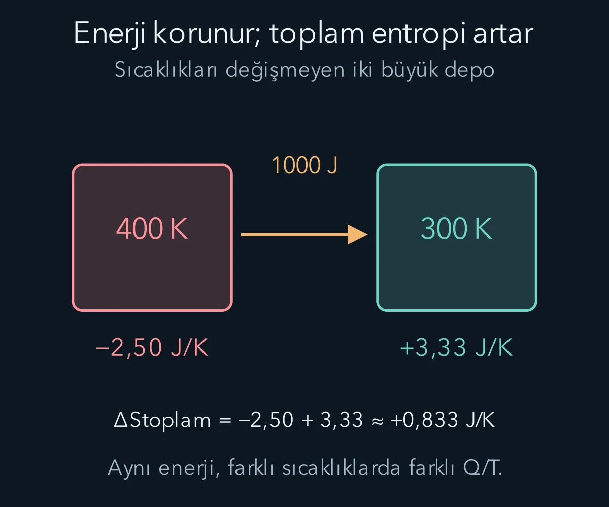 Sıcaktan soğuğa aynı enerjinin farklı entropi değişimleriyle aktarılması